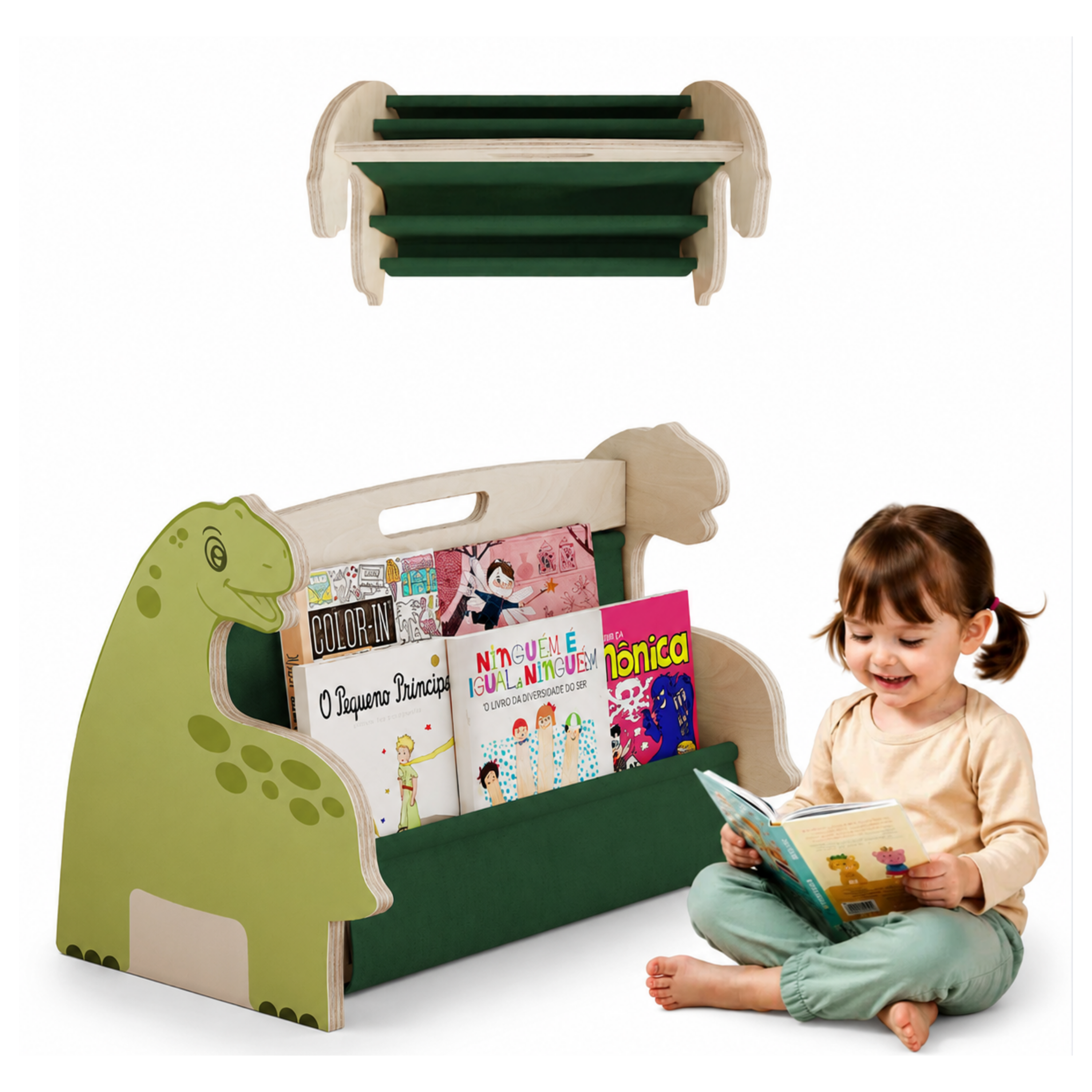 Kids Bookshelf – Wooden Montessori Book Storage Organizer
