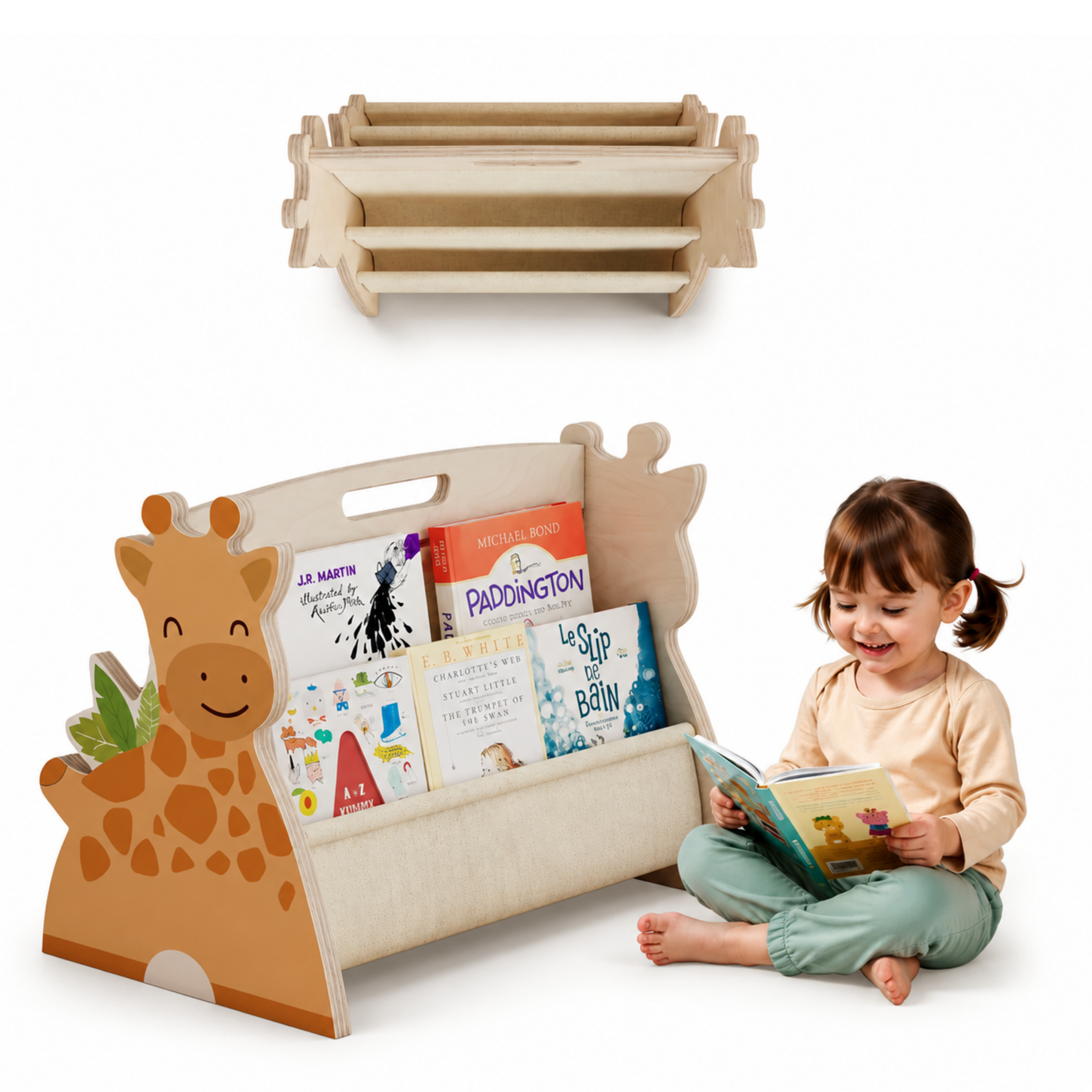 Kids Bookshelf – Wooden Montessori Book Storage Organizer