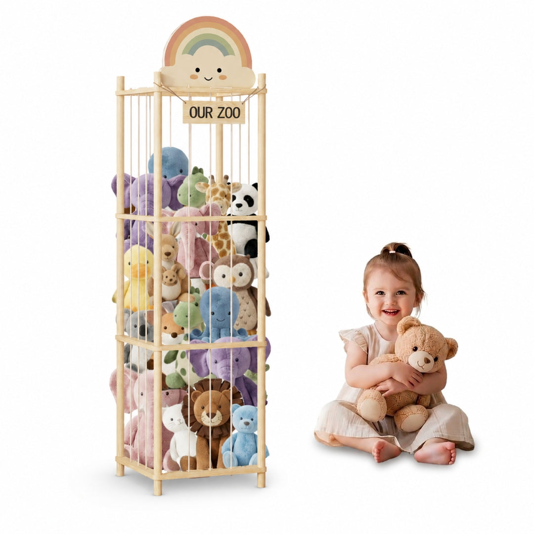 Wooden Stuffed Animal Storage Organizer for Kids – Bear, Elephant & Rainbow Designs