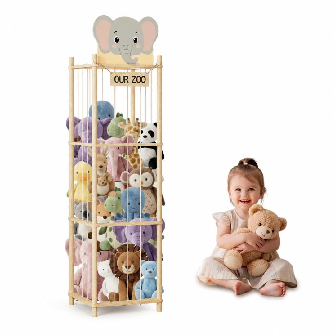 Wooden Stuffed Animal Storage Organizer for Kids – Bear, Elephant & Rainbow Designs