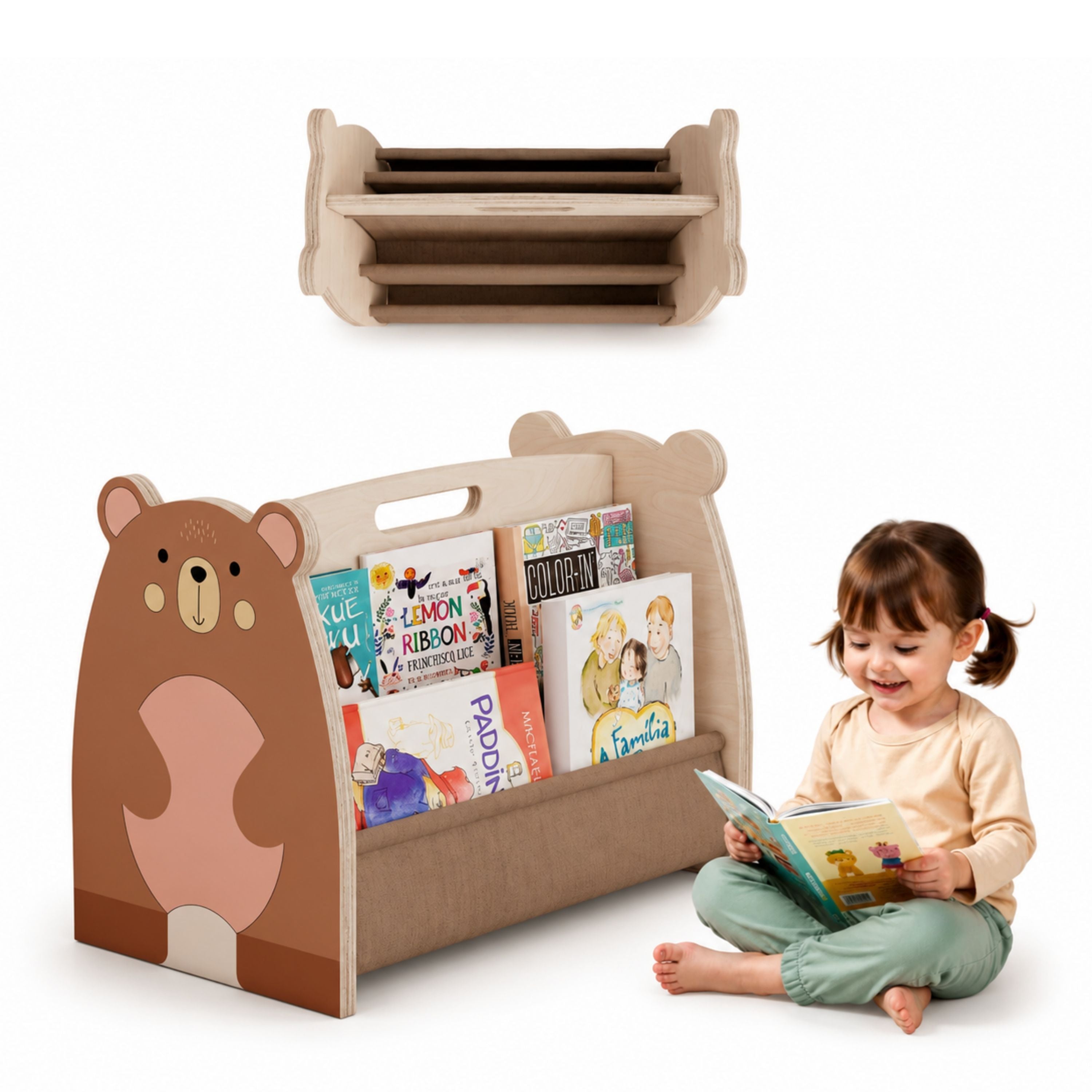 Kids Bookshelf – Wooden Montessori Book Storage Organizer