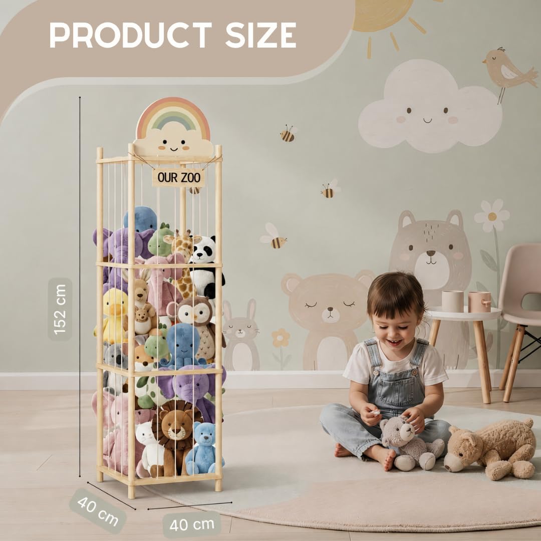 MORENDA Wooden Stuffed Animal Storage Organizer for Kids – Rainbow Design