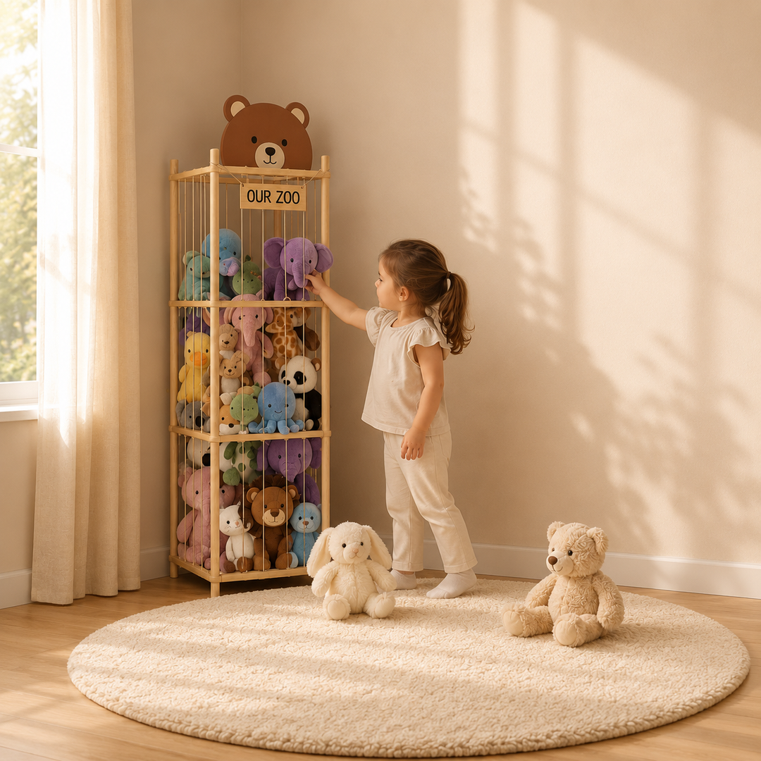 MORENDA Wooden Stuffed Animal Storage Organizer for Kids – Bear Design