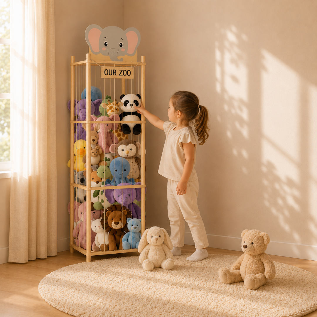 MORENDA Wooden Stuffed Animal Storage Organizer for Kids – Elephant Design